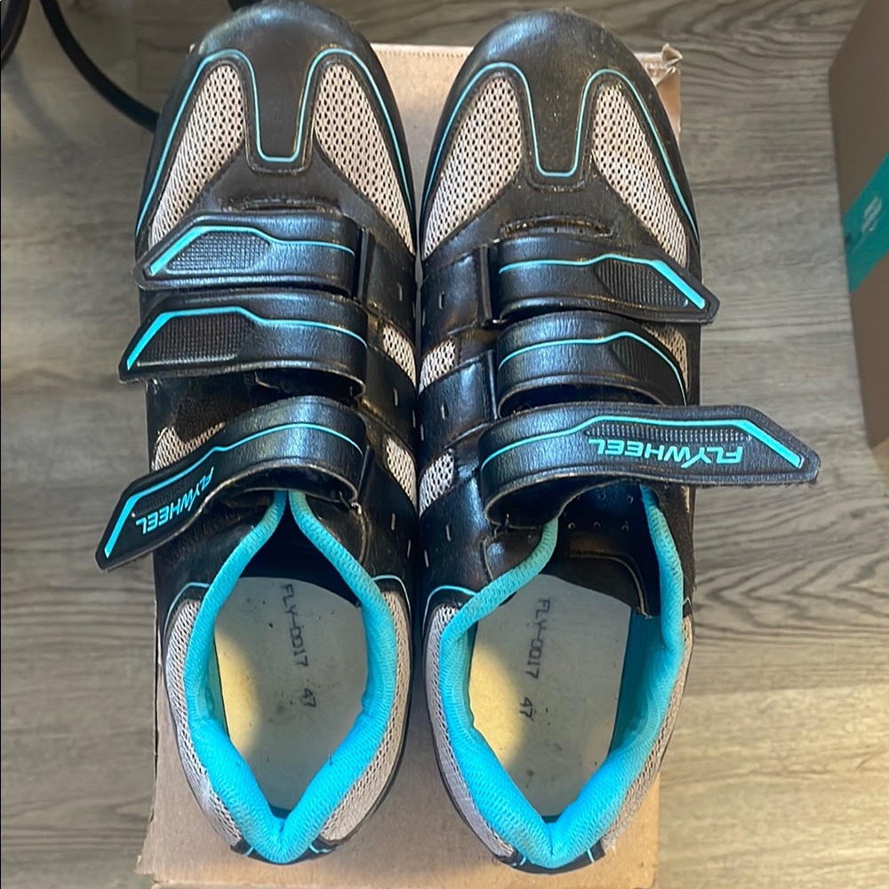 Black and Blue Cycling Shoes with Velcro Straps Sz 13